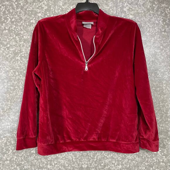 Blair Women's Retro Style Red Velour Quarter Zip Pullover Sweater - Size Medium - Picture 1 of 7